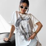 T-shirt oversize z nadrukiem MARA OLAVOGA ecru