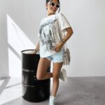 T-shirt oversize z nadrukiem MARA OLAVOGA ecru