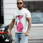 T-shirt męski z panterą HILLER OLAVOGA ecru