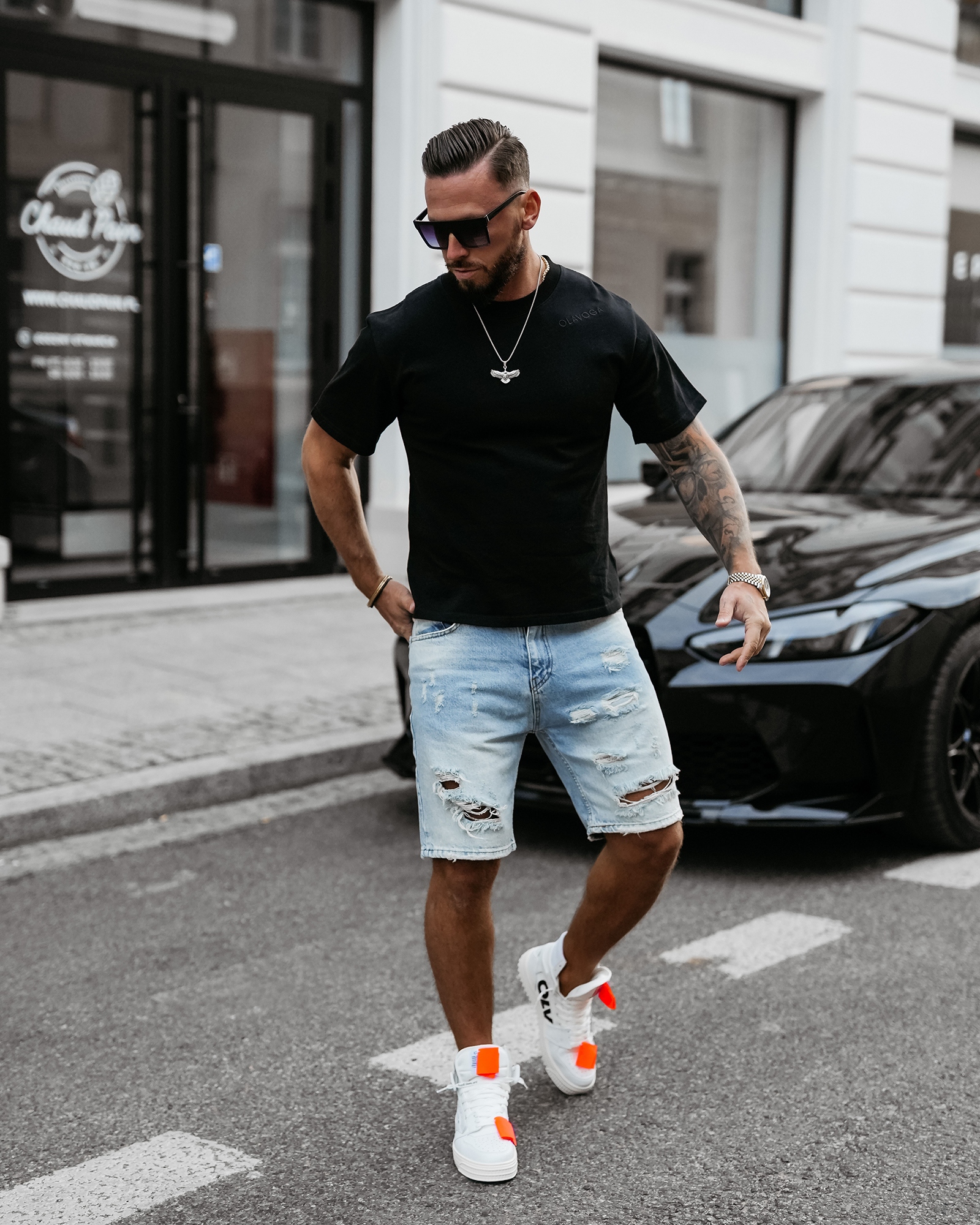 T-shirt męski bawełniany SHADOW LUXE OLAVOGA czarny