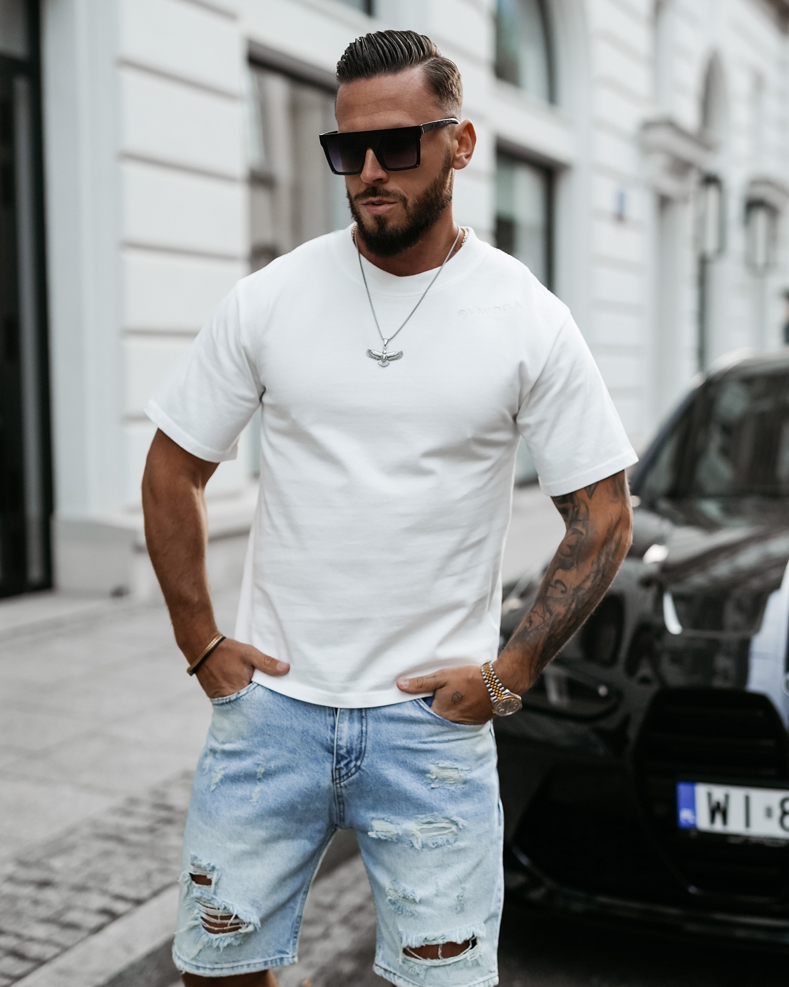 T-shirt męski bawełniany SHADOW LUXE OLAVOGA ecru