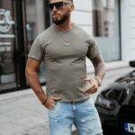 T-shirt męski bawełniany SHADOW LUXE OLAVOGA khaki