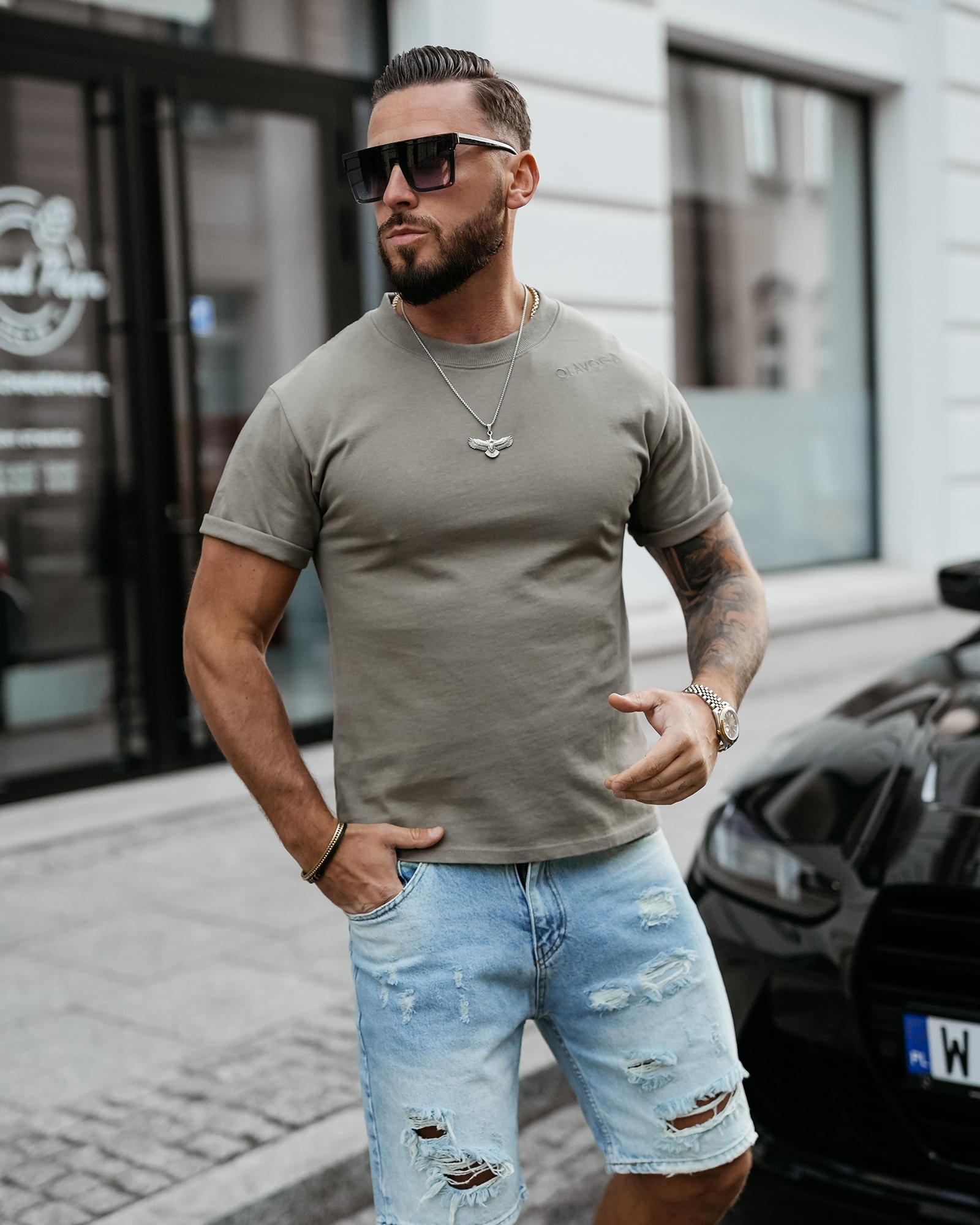 T-shirt męski bawełniany SHADOW LUXE OLAVOGA khaki T-shirt męski bawełniany SHADOW LUXE OLAVOGA khaki