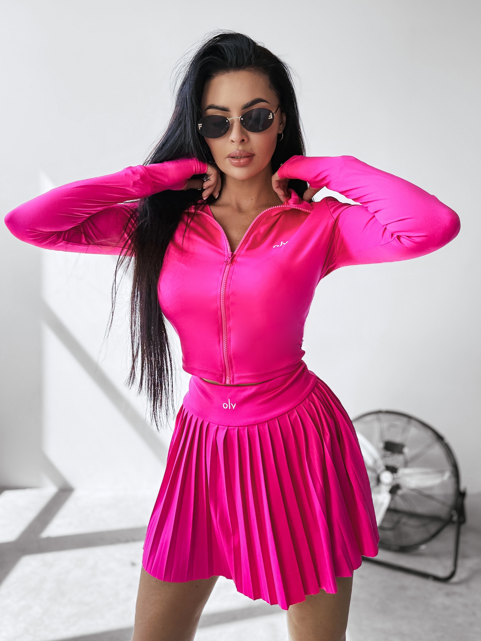 Komplet damski bluzka +spódnico-spodenki ADMIRE OLAVOGA amarantowy