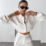 Komplet damski casualowy kurtka+spodnie FECTO OLAVOGA ecru