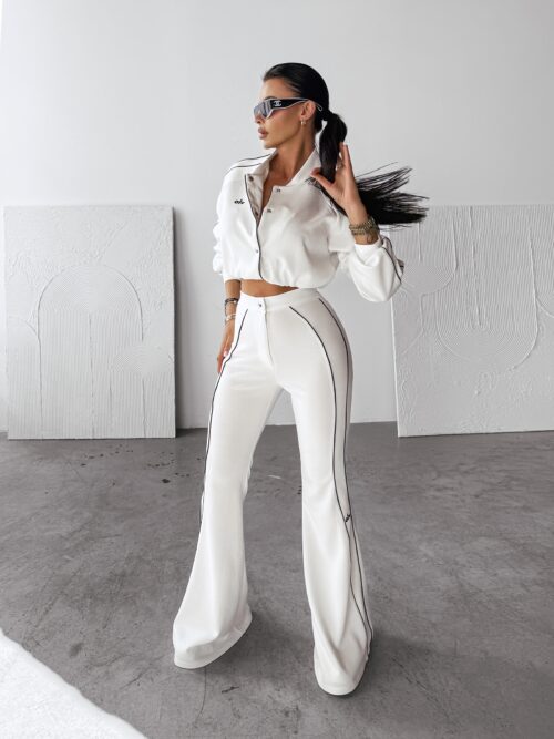 Komplet damski casualowy kurtka+spodnie FECTO OLAVOGA ecru