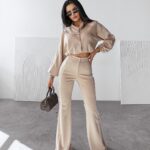 Komplet damski casualowy kurtka+spodnie FECTO OLAVOGA beżowy