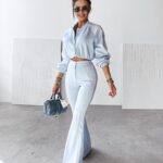 Komplet damski casualowy kurtka+spodnie FECTO OLAVOGA błękitny