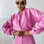 Komplet damski casualowy kurtka+spodnie FECTO OLAVOGA różowy