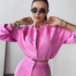 Komplet damski casualowy kurtka+spodnie FECTO OLAVOGA różowy