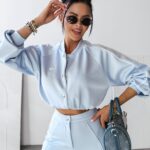 Komplet damski casualowy kurtka+spodnie FECTO OLAVOGA błękitny