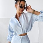 Komplet damski casualowy kurtka+spodnie FECTO OLAVOGA błękitny