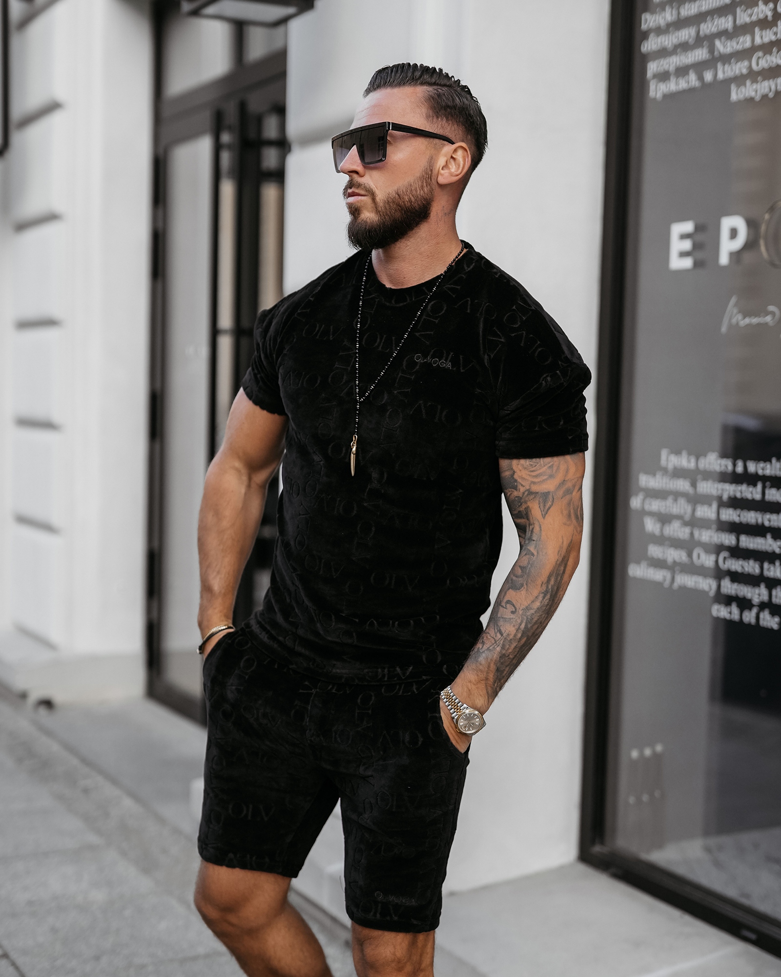 Komplet męski welurowy bluzka+spodenki ETENI OLAVOGA czarny