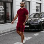 Komplet męski welurowy bluzka+spodenki ETENI OLAVOGA bordowy