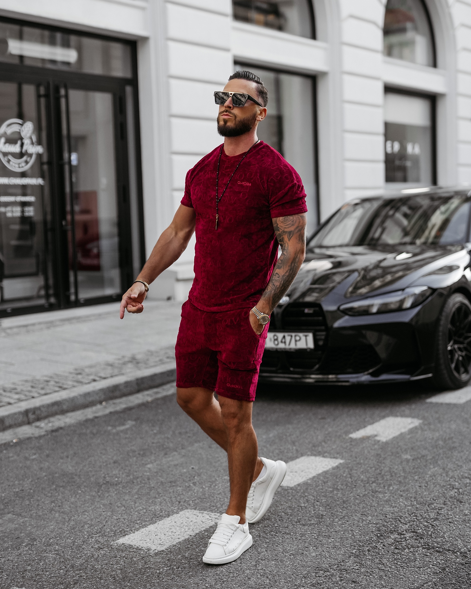 Komplet męski welurowy bluzka+spodenki ETENI OLAVOGA bordowy