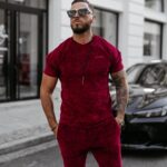 Komplet męski welurowy bluzka+spodenki ETENI OLAVOGA bordowy