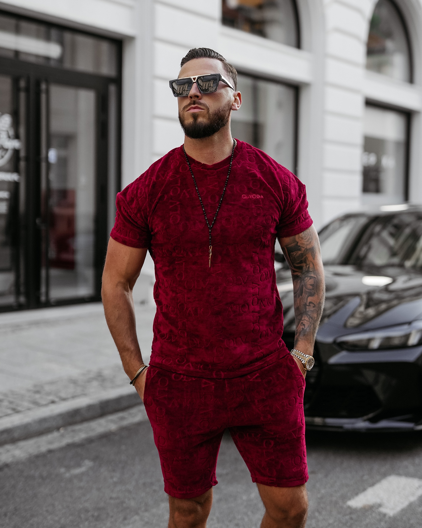 Komplet męski welurowy bluzka+spodenki ETENI OLAVOGA bordowy Komplet męski welurowy bluzka+spodenki ETENI OLAVOGA bordowy