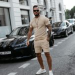 Komplet męski welurowy bluzka+spodenki ETENI OLAVOGA c.beż