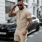 Komplet męski welurowy bluzka+spodenki ETENI OLAVOGA c.beż