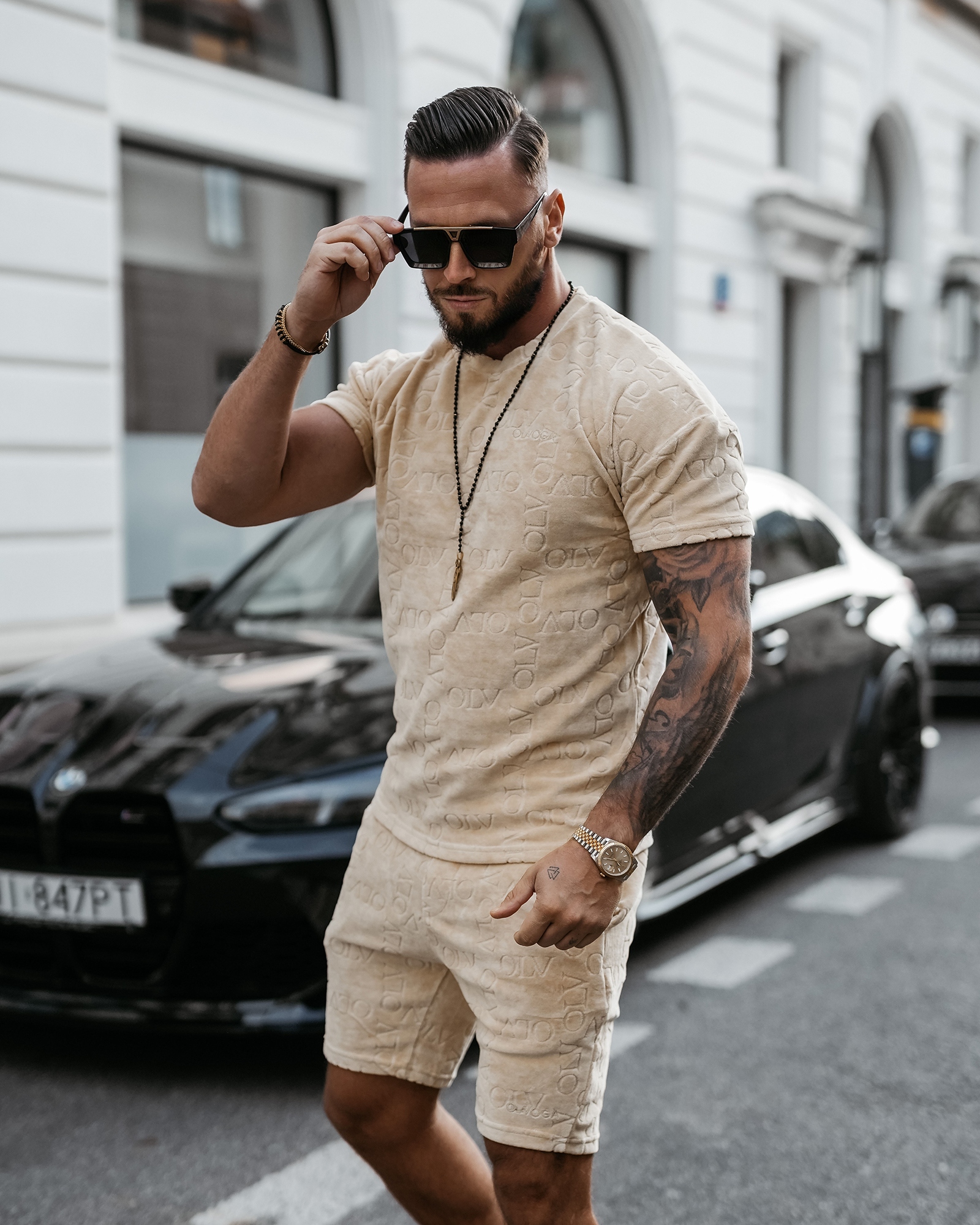 Komplet męski welurowy bluzka+spodenki ETENI OLAVOGA c.beż