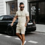 Komplet męski welurowy bluzka+spodenki ETENI OLAVOGA bananowy