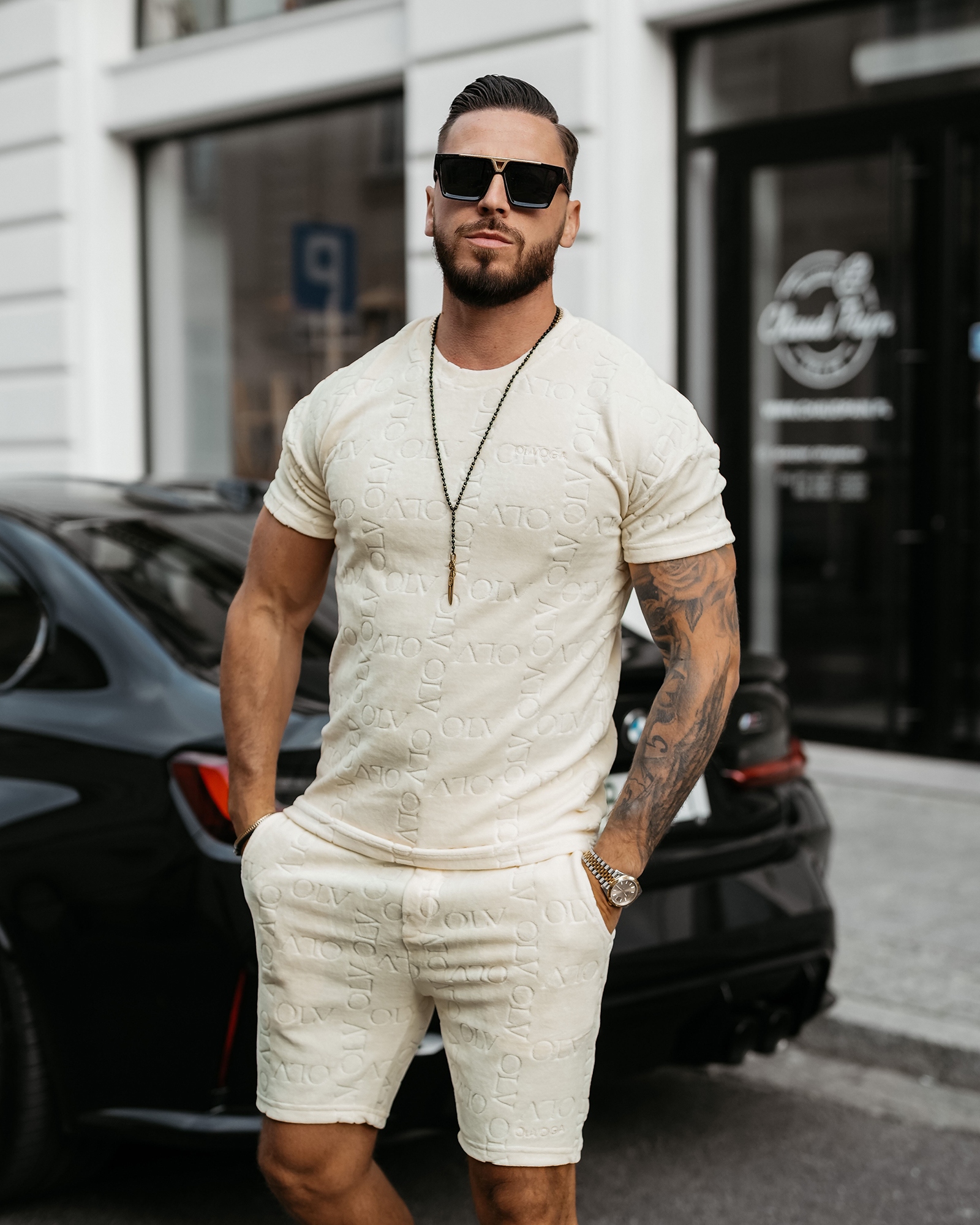 Komplet męski welurowy bluzka+spodenki ETENI OLAVOGA bananowy