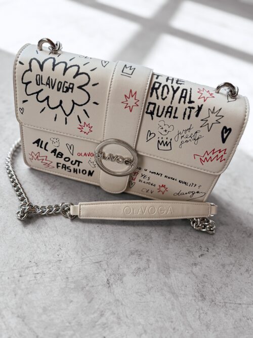 Torebka skórzana graffiti logowana SKETCH OLAVOGA ecru