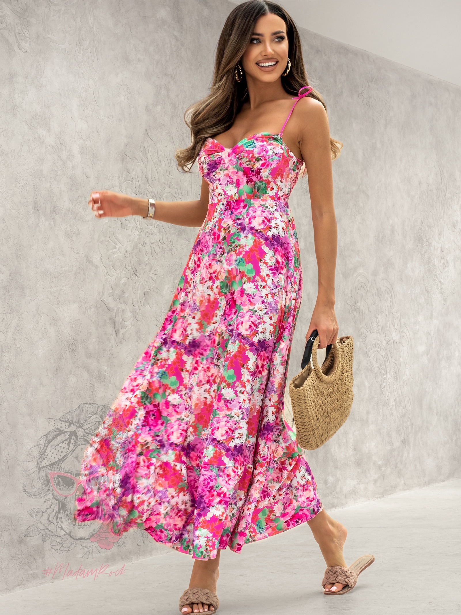 Sukienka w kwiaty Solwas różowa Sukienka w kwiaty Solwas różowa