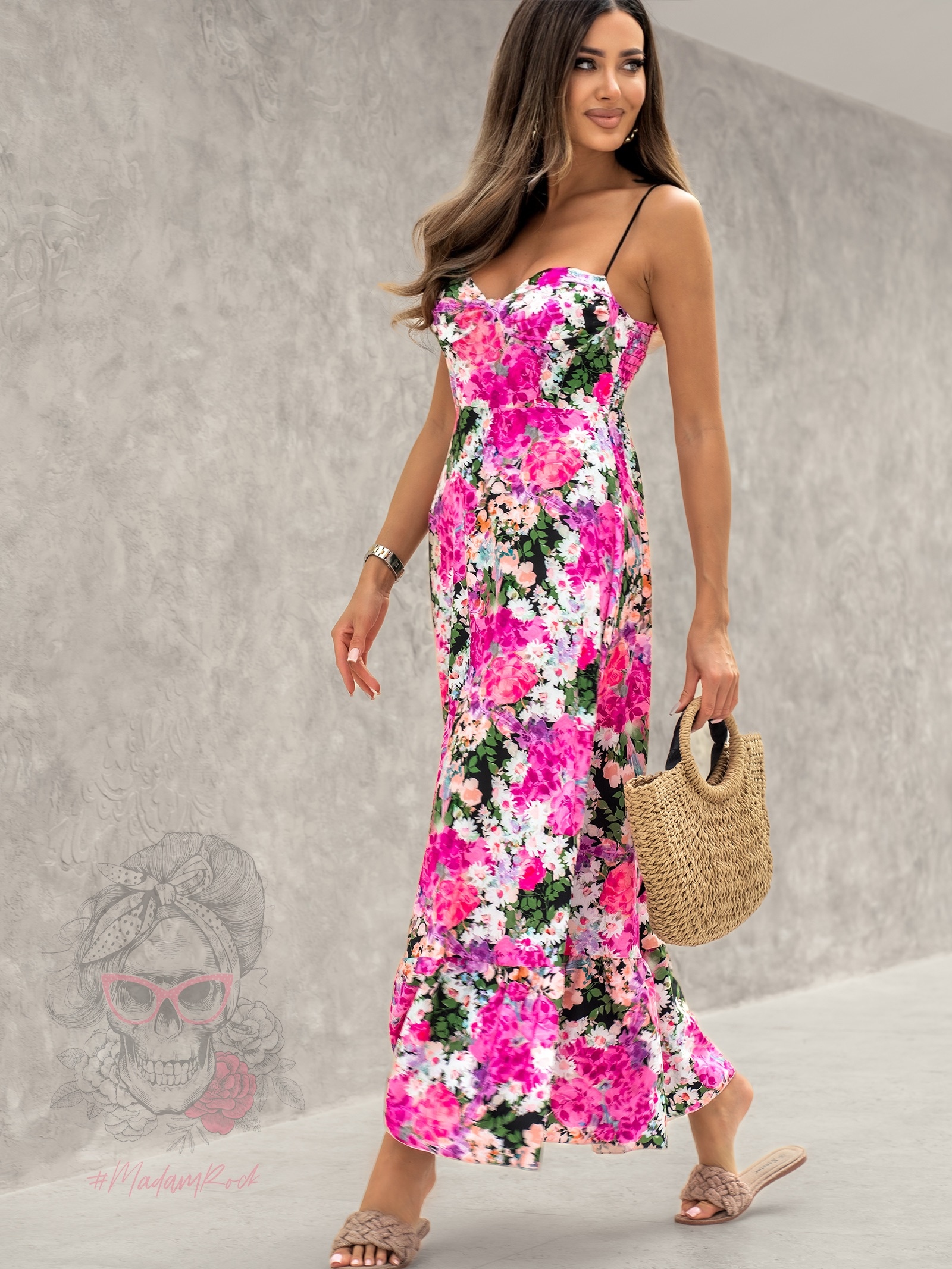 Sukienka w kwiaty Solwas czarna Sukienka w kwiaty Solwas czarna