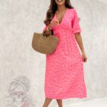 Sukienka muślinowa w panterkę Cido neon różowa