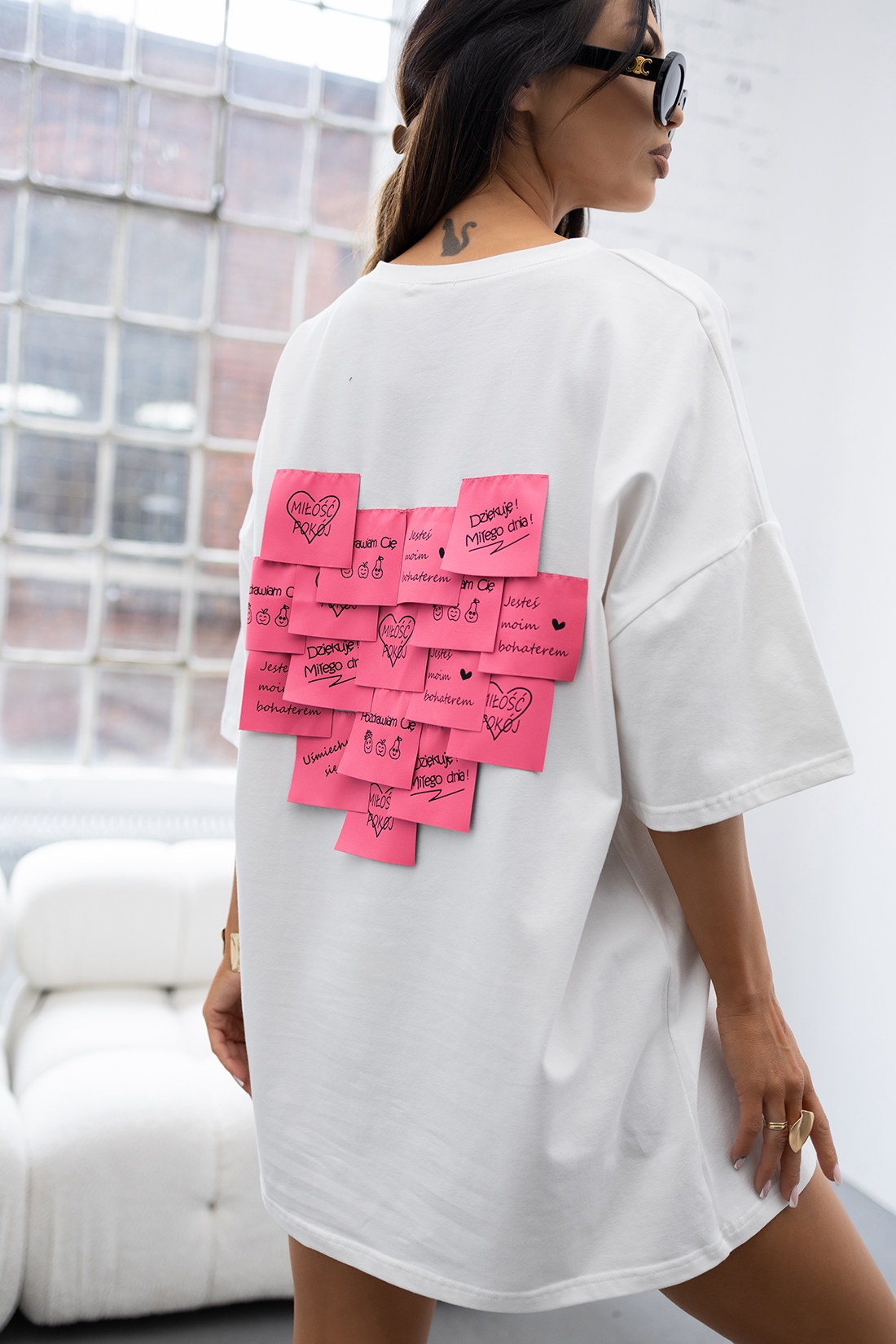 T-shirt oversize MC SMILE biały-puder