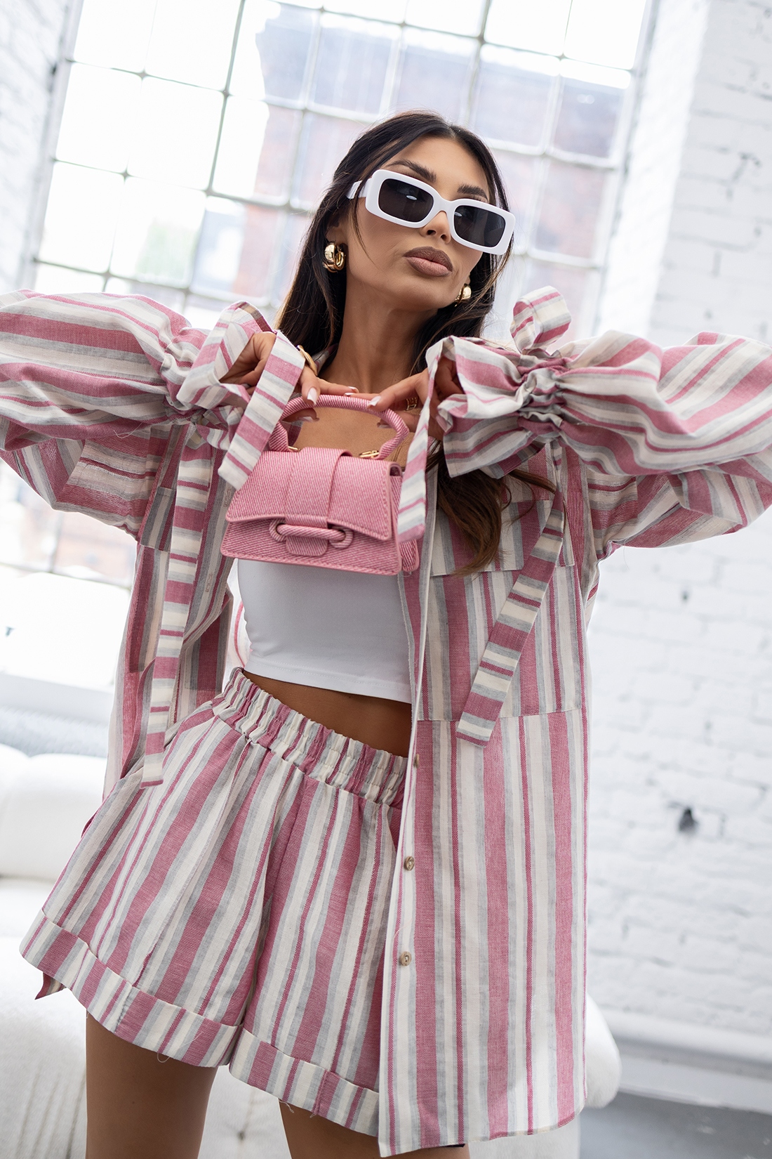 Komplet bawełniany koszula + spodenki MC Summer Kisses różowy