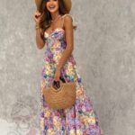 Sukienka w kwiaty Solwas żółto-fioletowa