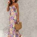 Sukienka w kwiaty Solwas żółto-fioletowa