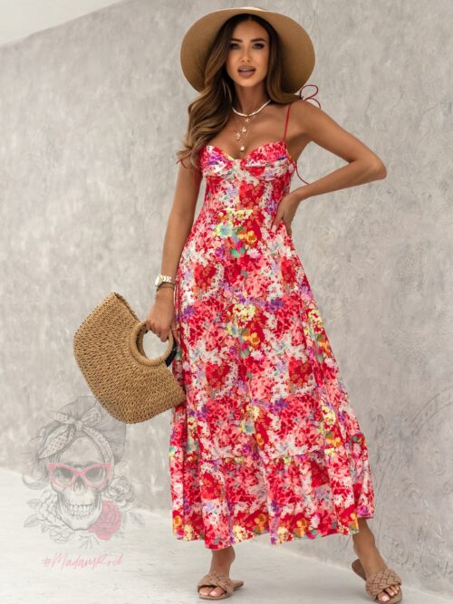 Sukienka w kwiaty Solwas czerwona