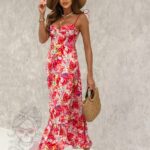 Sukienka w kwiaty Solwas czerwona