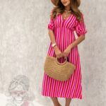 Sukienka muślinowa w paski Cido róż-fuksja