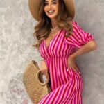 Sukienka muślinowa w paski Cido róż-fuksja