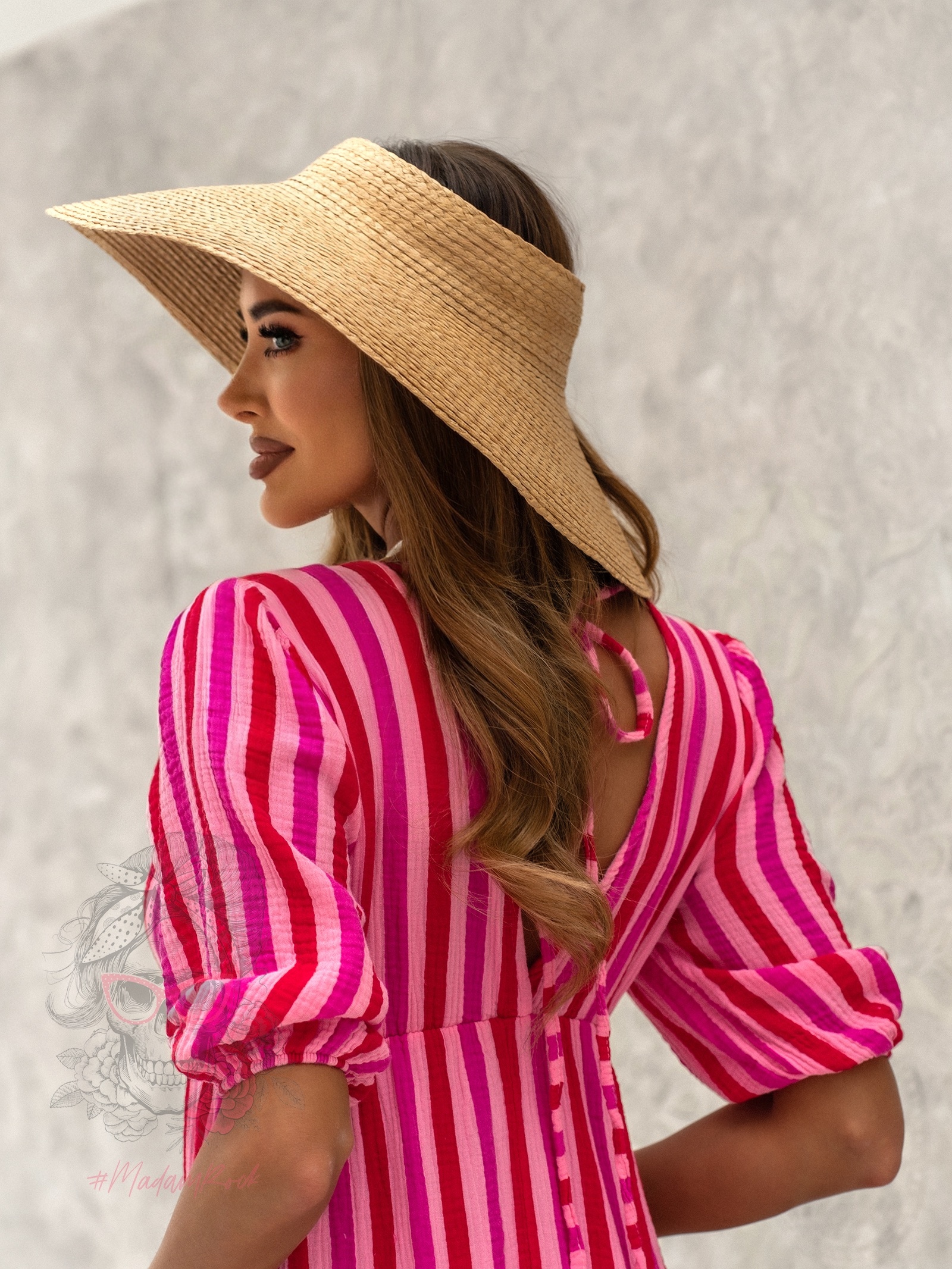 Sukienka muślinowa w paski Cido róż-fuksja