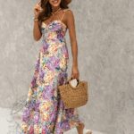 Sukienka w kwiaty Solwas żółto-fioletowa