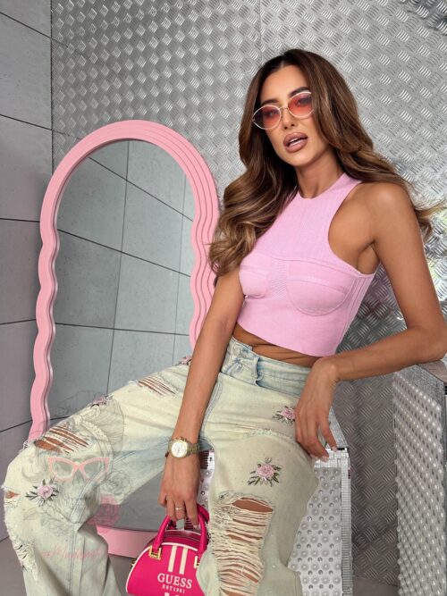 Spodnie jeansowe z różyczkami Madam Sosoe aqua blue