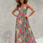 Sukienka maxi w kwiaty Borneas khaki