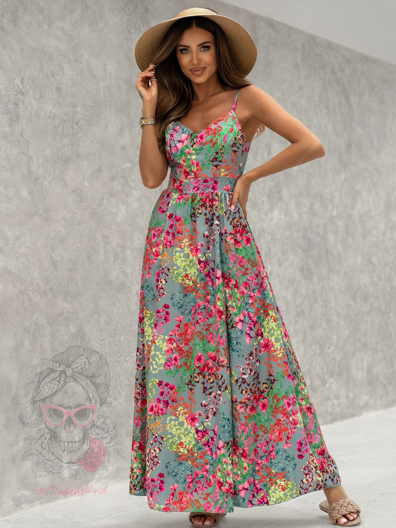 Sukienka maxi w kwiaty Borneas khaki