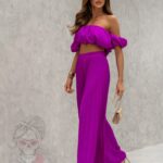 Komplet top + spodnie plisowane Mullę amarantowy