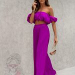 Komplet top + spodnie plisowane Mullę amarantowy