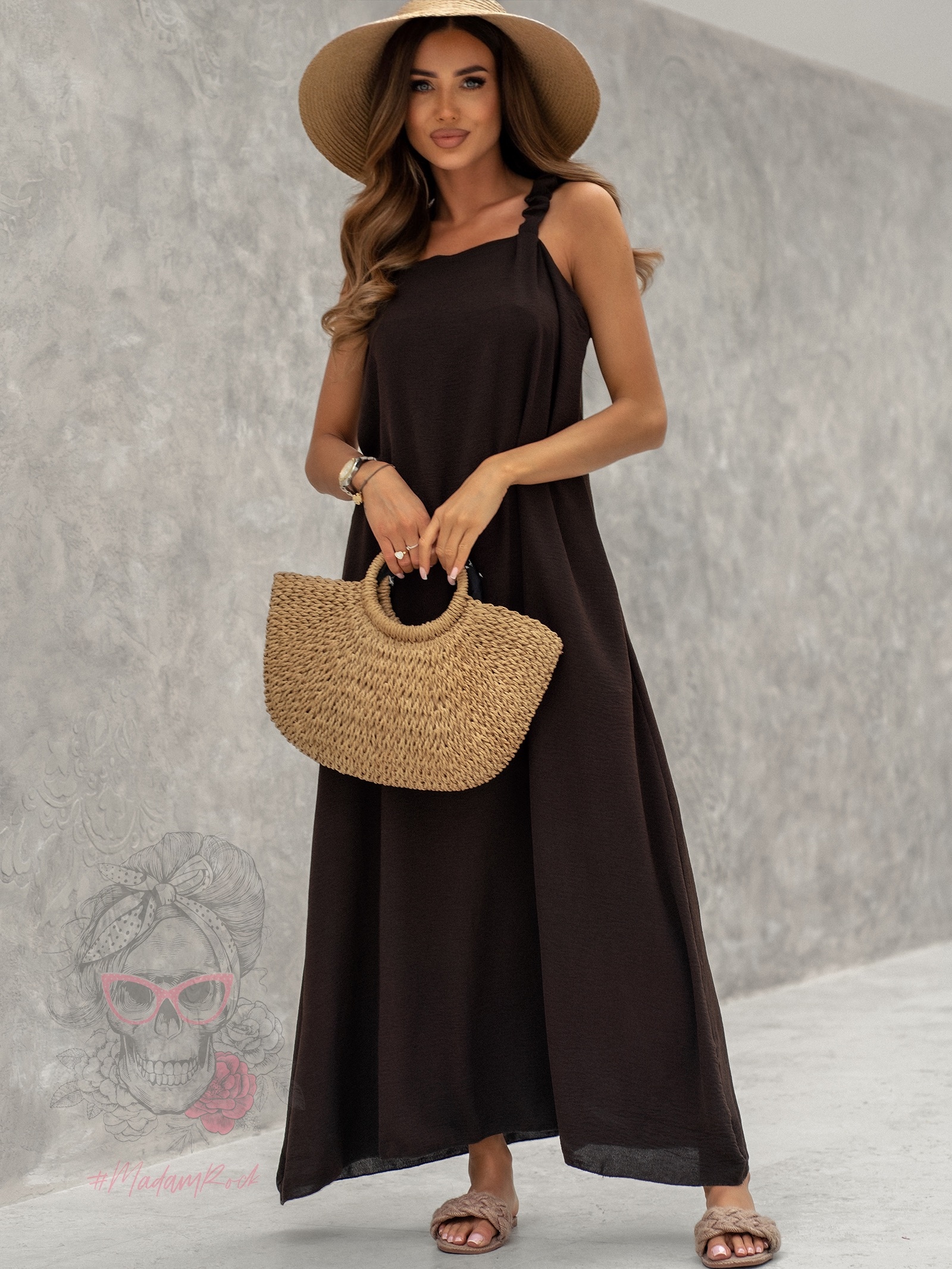 Sukienka maxi luźna Roodos czekoladowa