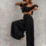 Komplet top + spodnie plisowane Mullę czarny