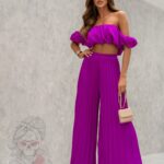 Komplet top + spodnie plisowane Mullę amarantowy