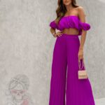 Komplet top + spodnie plisowane Mullę amarantowy