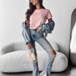 T-shirt damski bawełniany SUBTLE OLAVOGA pudrowy róż